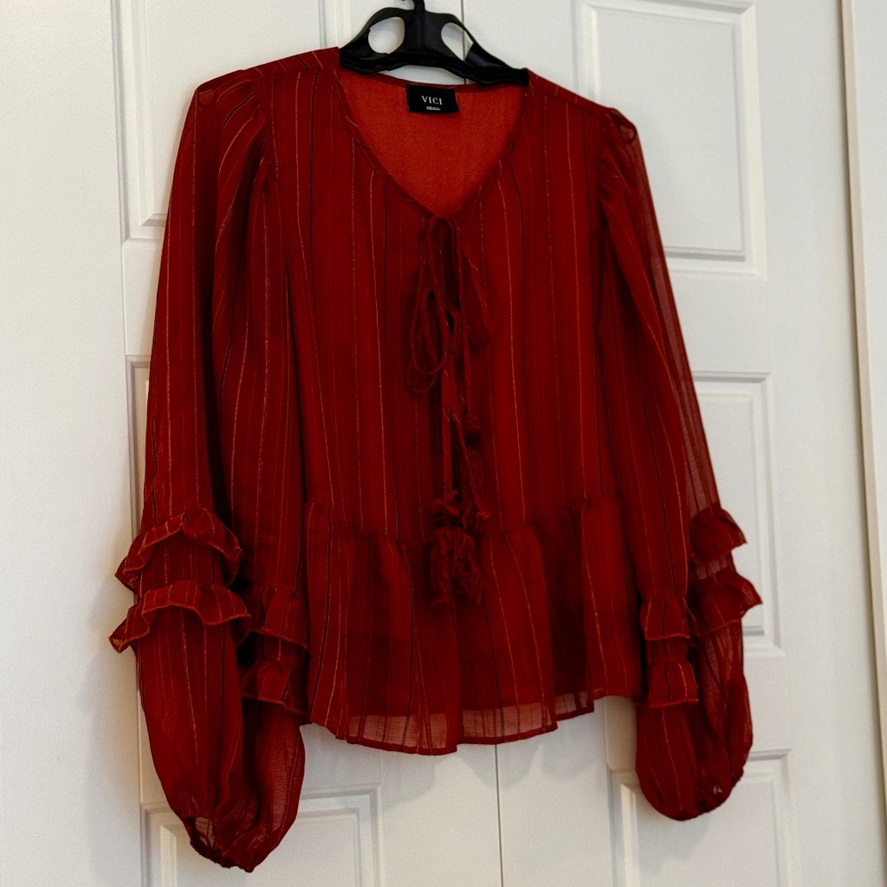 Awesome Colors! Vici Collection Burnt Orange Ruffle Long-sleeved Blouse
